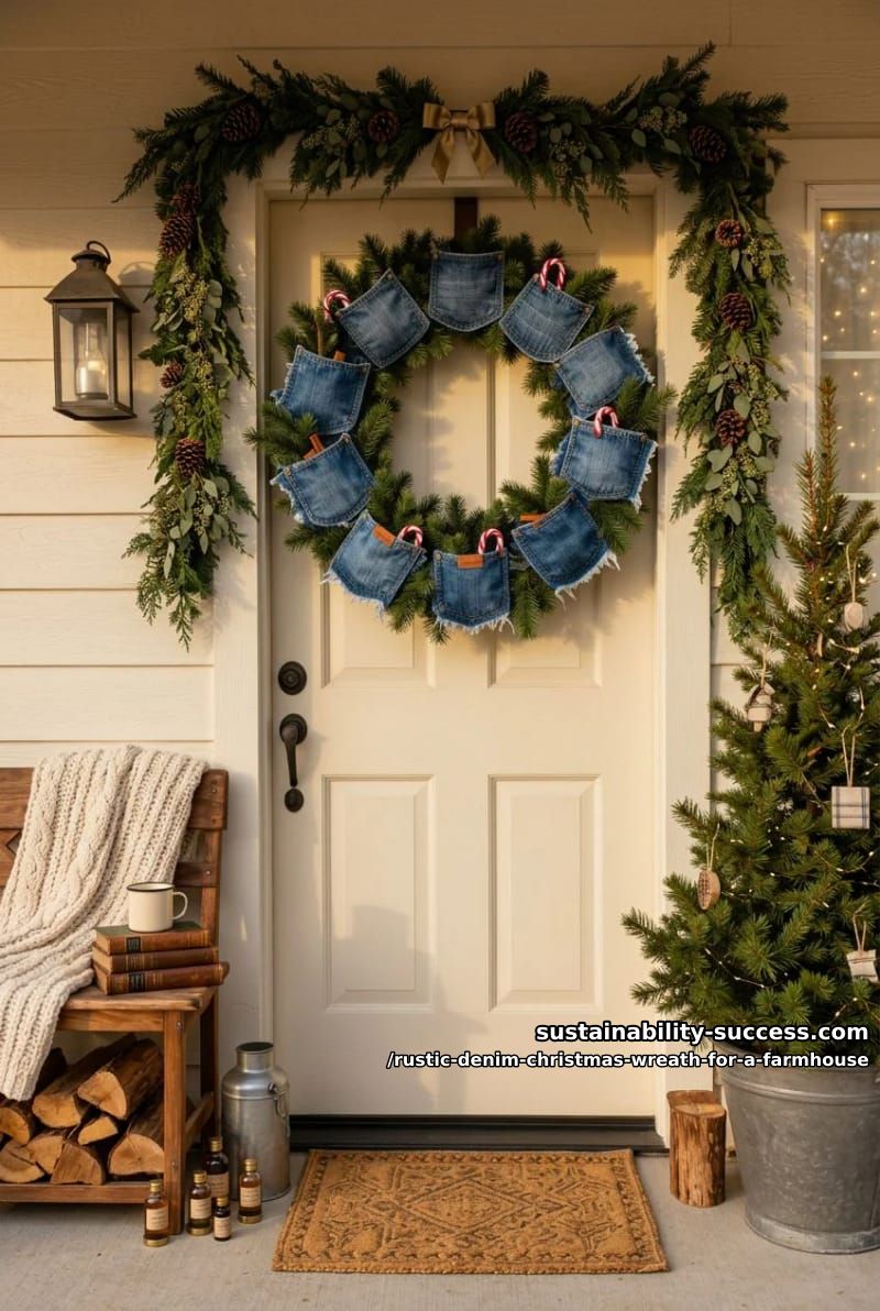 12 Rustic Denim Christmas Wreath Ideas for a Farmhouse Door 15 jean-pocket wreath 1