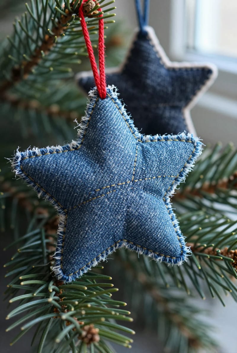 Upcycled Denim Christmas Ornaments From Old Jeans 7 layered denim stars 1