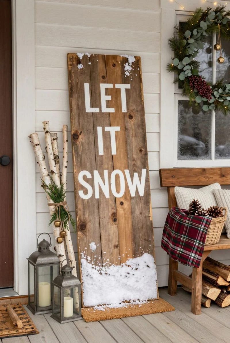 13 Reclaimed Pallet Christmas Signs for a Farmhouse (That Don't Look Store-Bought) 18 "let it snow" pallet sign with a real snow line 1