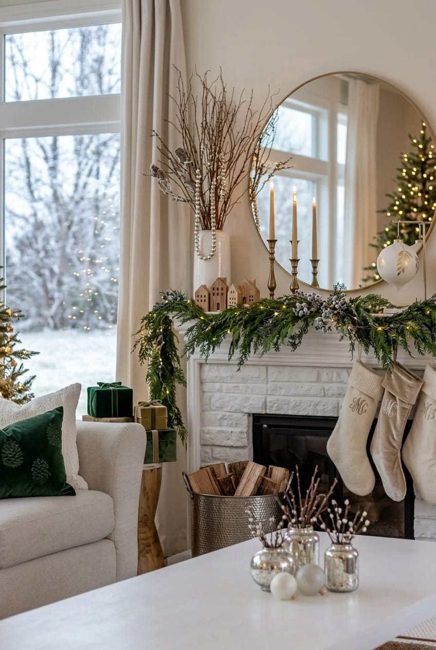Neutral Winter Mantel Decor Without Red and Green (Warm, Not Washed-Out) 5 make bare branches the centerpiece, not an afterthought 1
