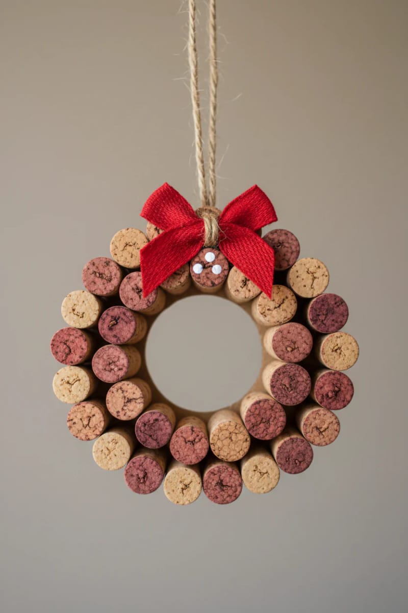 11 Wine Cork Christmas Ornaments for Beginners (That Won't Fall Apart) 14 mini cork-slice wreath 1