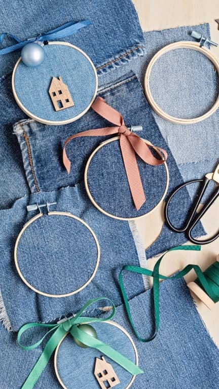 12 Rustic Denim Christmas Wreath Ideas for a Farmhouse Door 22 mini denim hoop trio 1