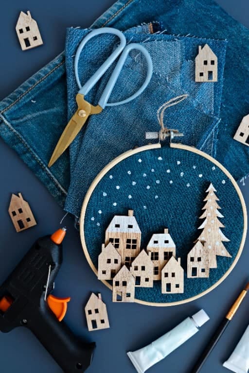 12 Rustic Denim Christmas Wreath Ideas for a Farmhouse Door 23 mini denim hoop trio 1