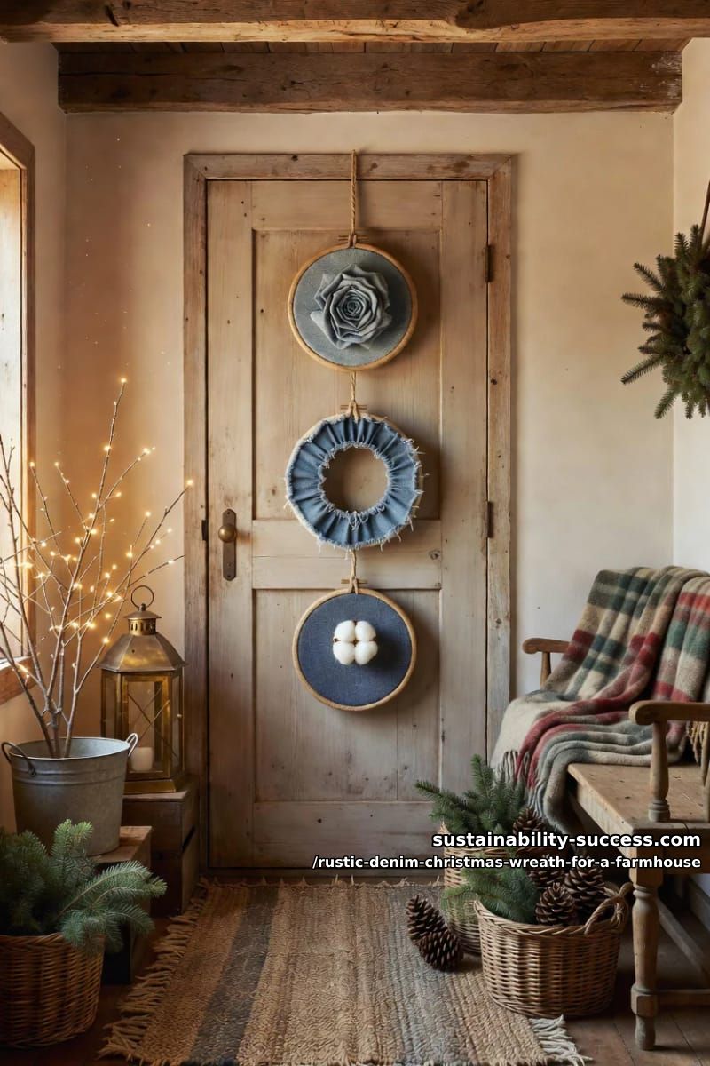 12 Rustic Denim Christmas Wreath Ideas for a Farmhouse Door 25 mini denim hoop trio 1