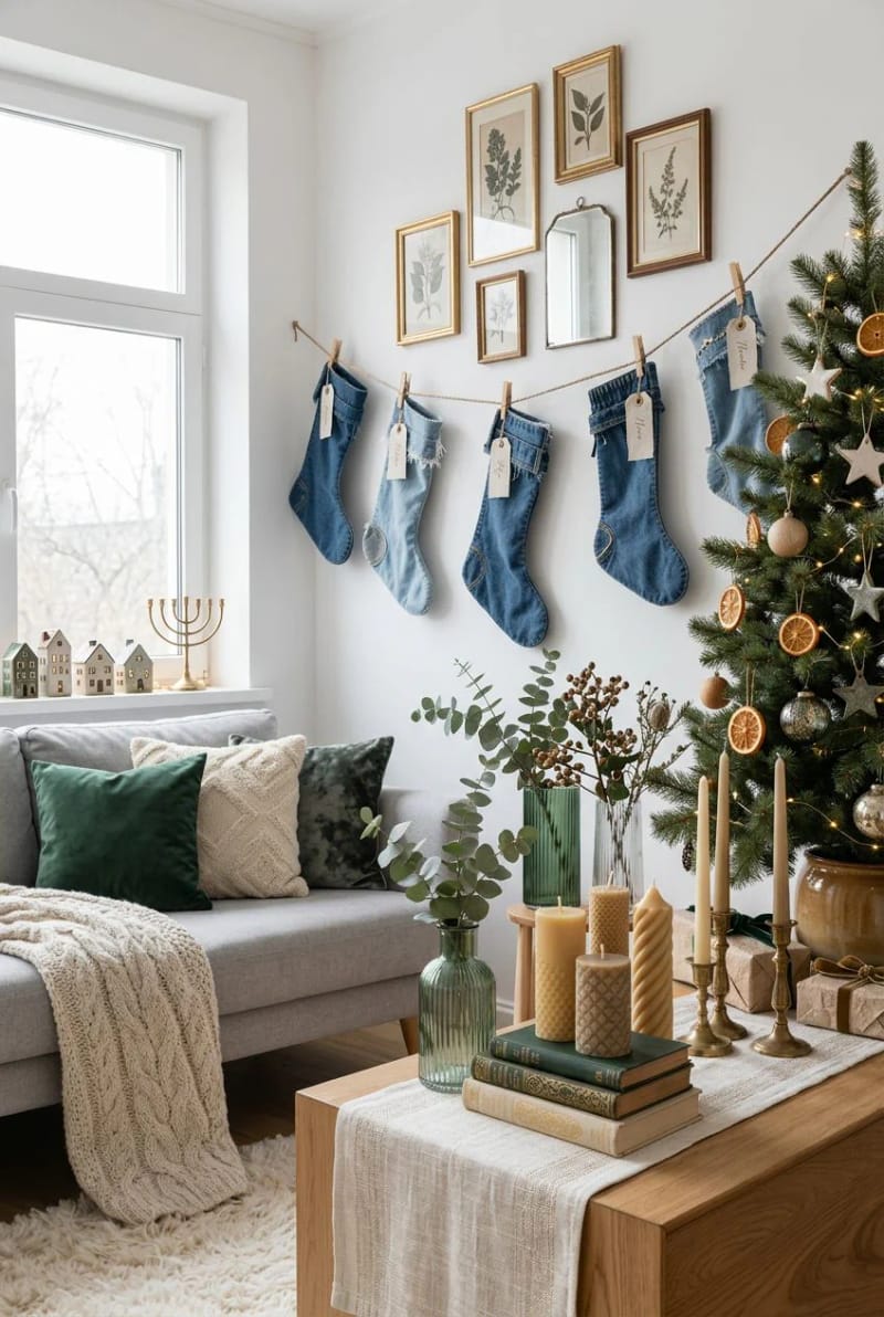 mini denim stocking garland from scraps 1
