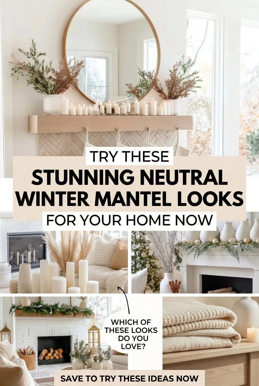 Neutral Winter Mantel Decor Without Red and Green (Warm, Not Washed-Out) 1 neutral winter mantel decor without red and green 1
