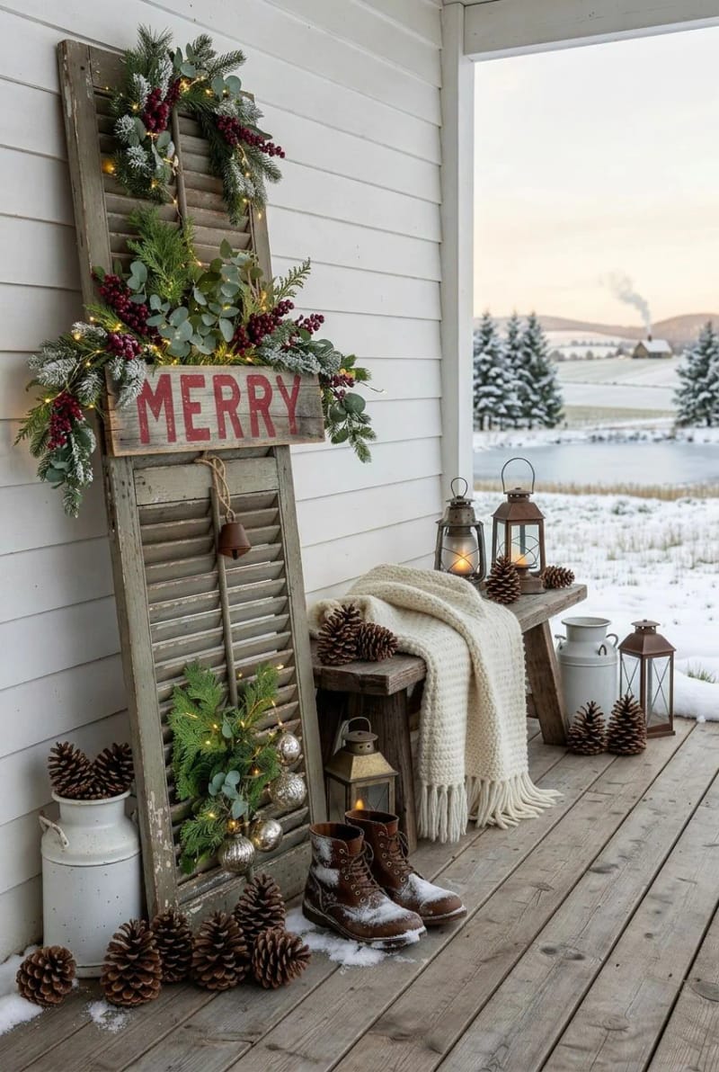 13 Reclaimed Pallet Christmas Signs for a Farmhouse (That Don't Look Store-Bought) 19 old shutter turned christmas sign 1