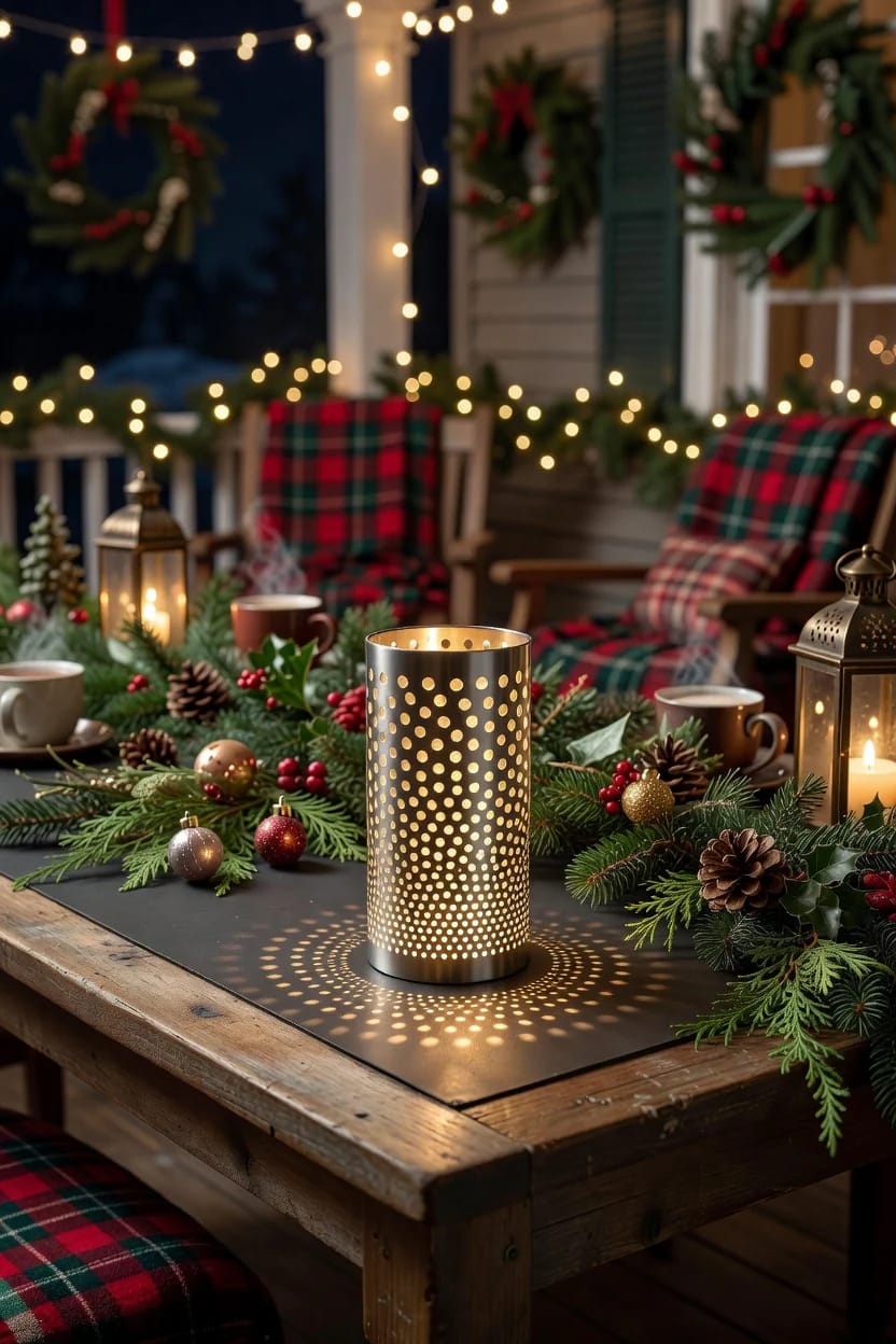 Punched Tin Can Luminaries for an Outdoor Christmas 13 ombré light from graduated drilled holes 1
