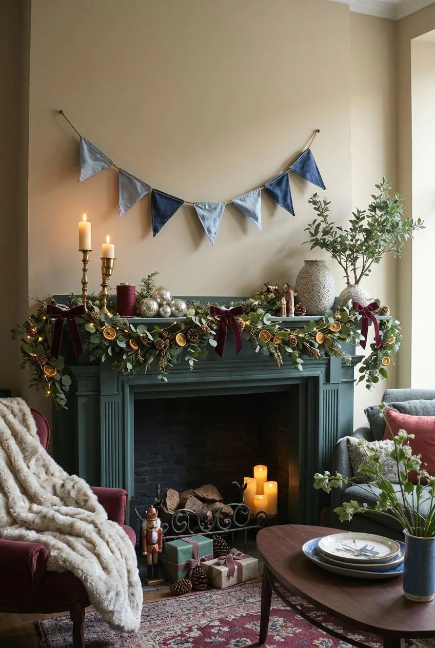 10 DIY Denim Christmas Garland Ideas to Make From Old Jeans 6 ombré pennants, sorted light to dark 1