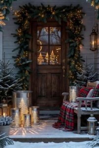 oversized #10 can floor lanterns flanking the door 9