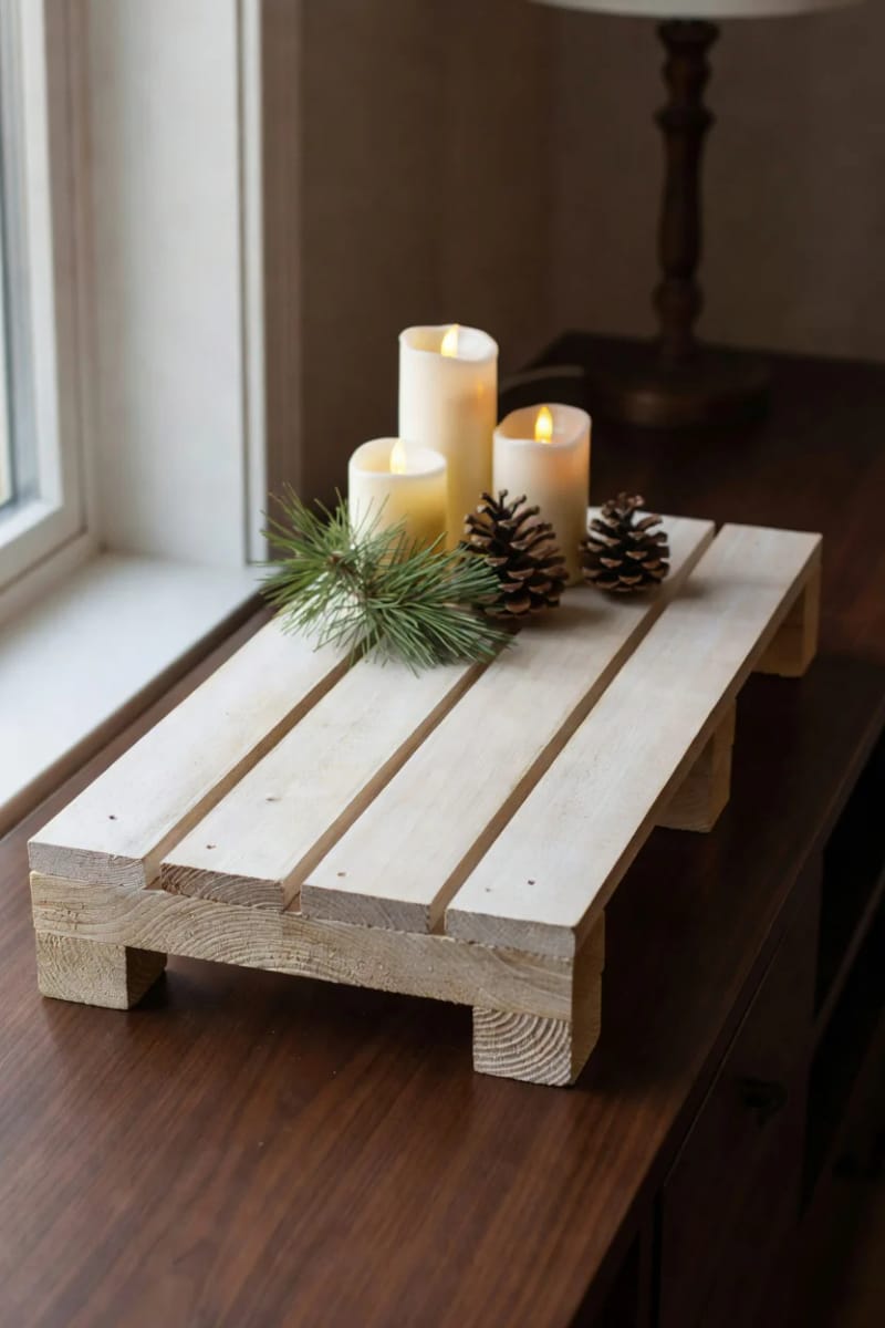 Pallet Wood Christmas Crafts for Beginners That Don't Look Like Scrap Lumber 18 pallet candle riser and display tray 1