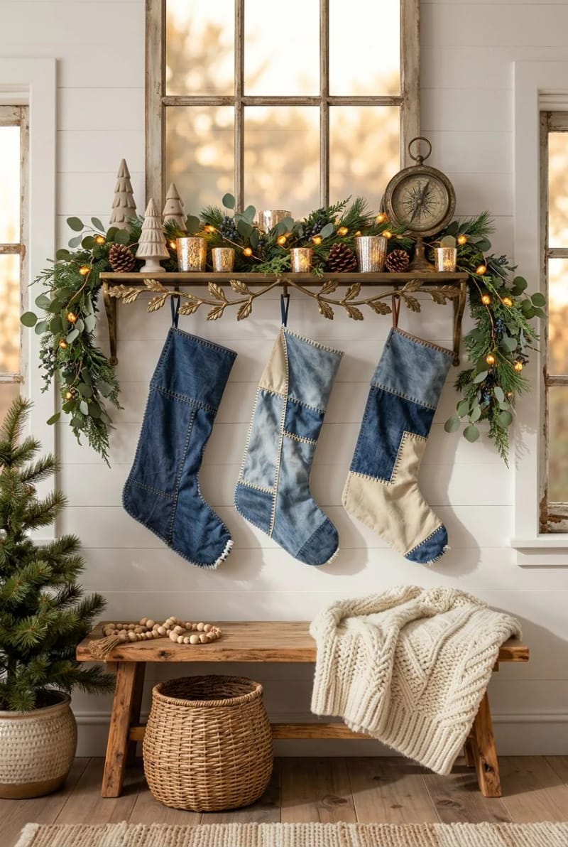 patchwork denim stocking in mixed washes 1