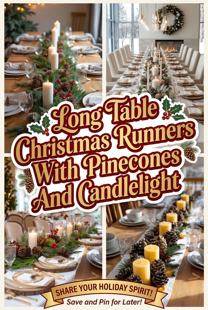 pinecone and candle christmas table runner for a long table 1