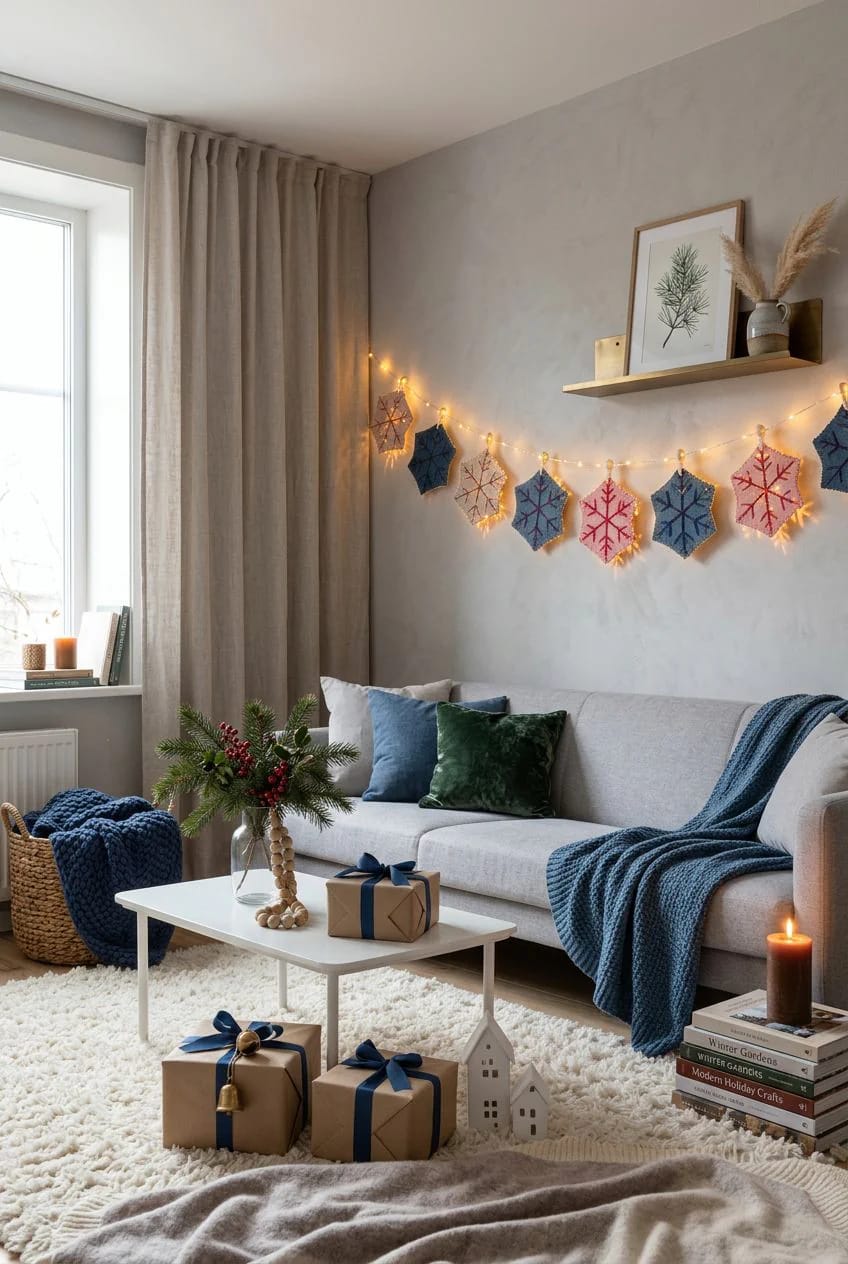 10 DIY Denim Christmas Garland Ideas to Make From Old Jeans 17 pinked denim snowflake garland 1