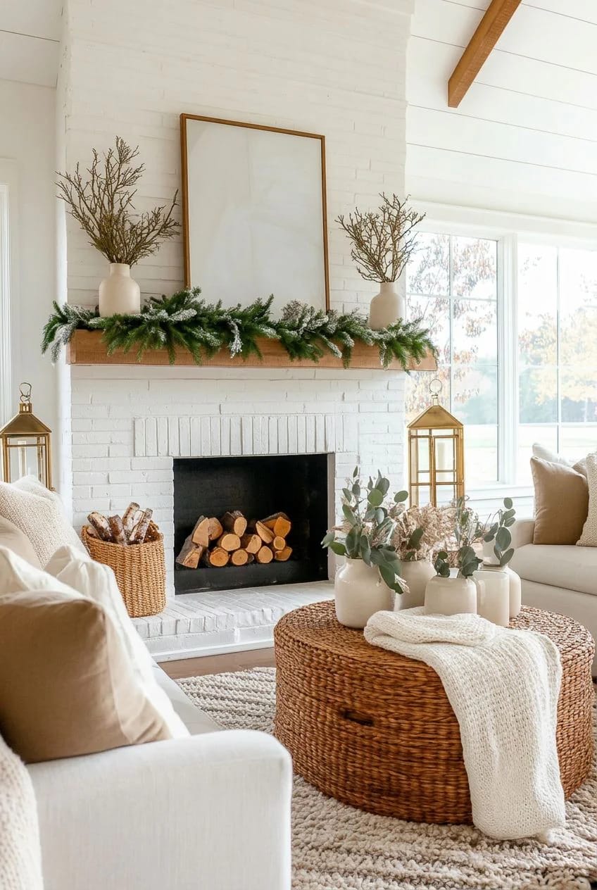 Neutral Winter Mantel Decor Without Red and Green (Warm, Not Washed-Out) 7 rethink greenery so it reads winter, not christmas 1
