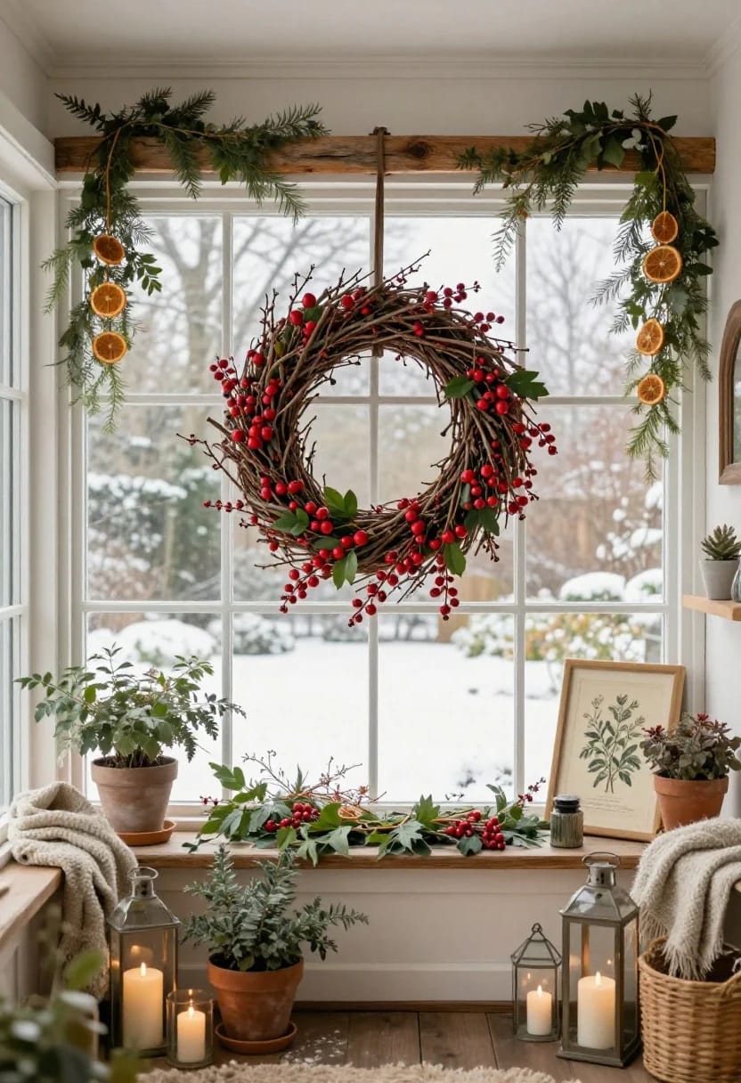Foraged Twig Christmas Decorations From the Garden 13 rose hips and winterberry beat cranberries on a twig hoop 1