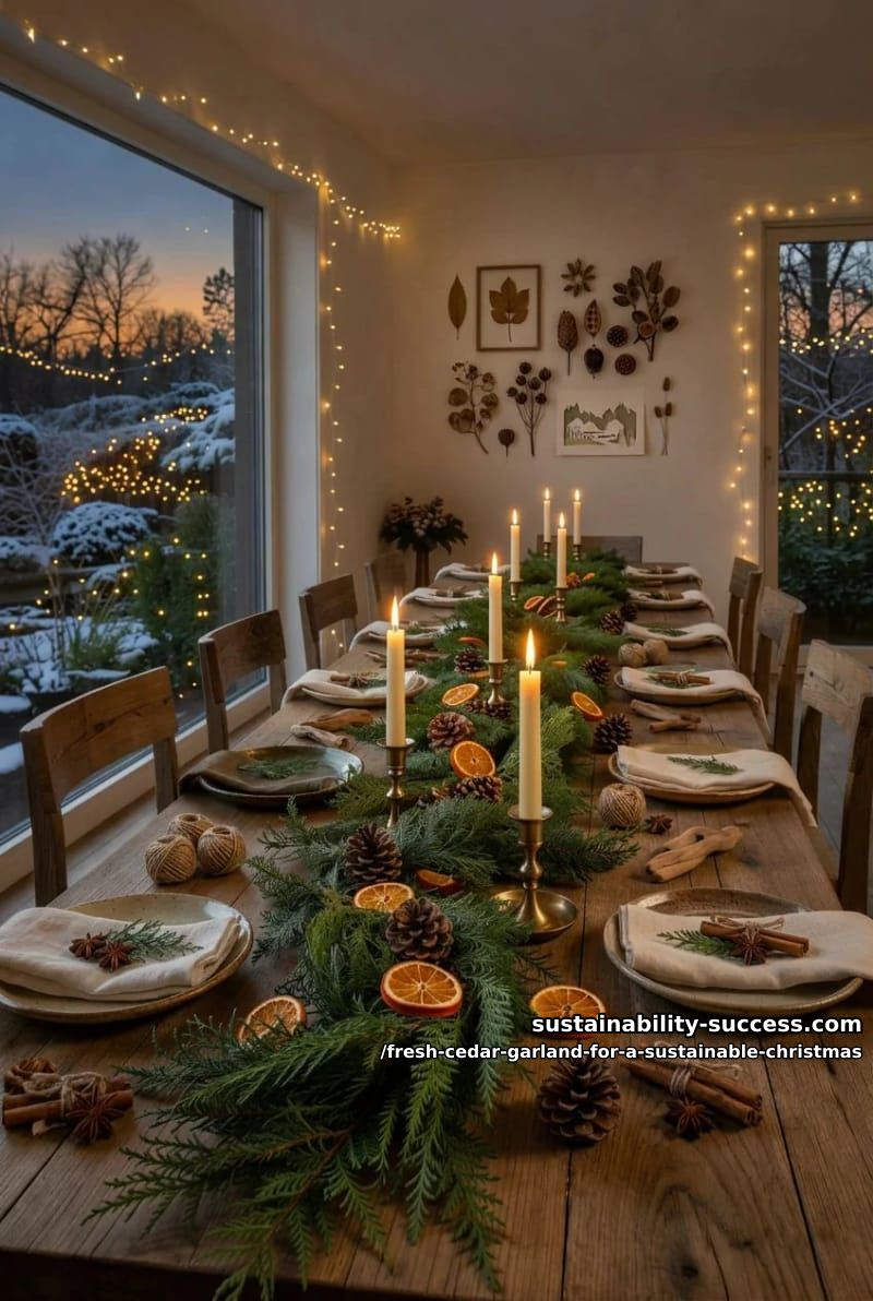Fresh Cedar Garland for a Sustainable Christmas 13 run a low cedar garland down the table between the candles 1