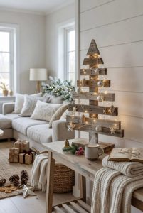 11 Wall-Mounted Pallet Christmas Tree Ideas With Lights for Small Spaces 1 scale it down to a tabletop or up to a lit porch version 12