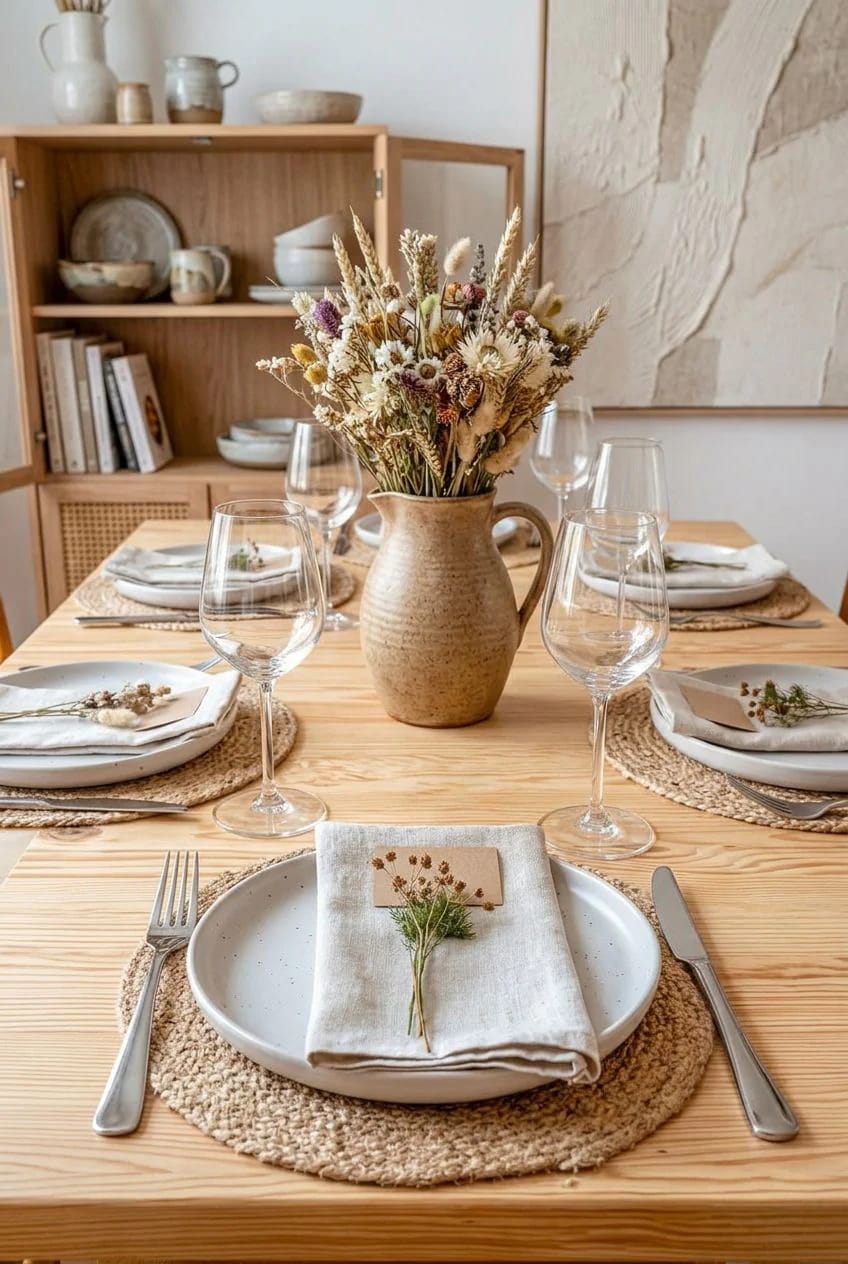 Natural Christmas Place Settings With Foraged Sprigs: 9 Ways to Set the Table 22 skip evergreen entirely and set the table with seed heads 1