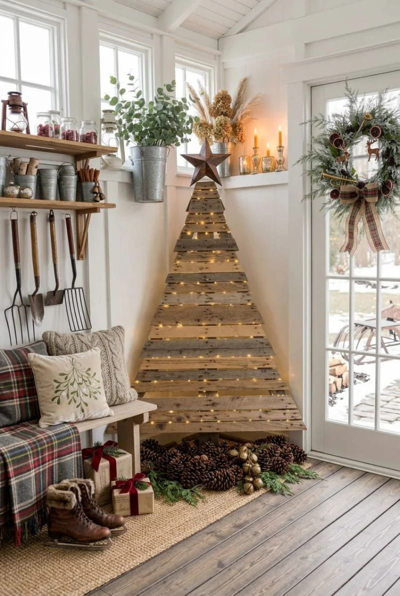 13 Reclaimed Pallet Christmas Signs for a Farmhouse (That Don't Look Store-Bought) 13 slat-built pallet christmas tree sign 12