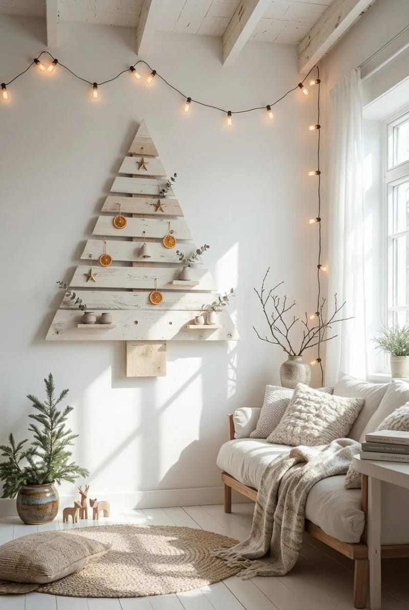 Pallet Wood Christmas Crafts for Beginners That Don't Look Like Scrap Lumber 7 slat-wall christmas tree with a card ledge 1