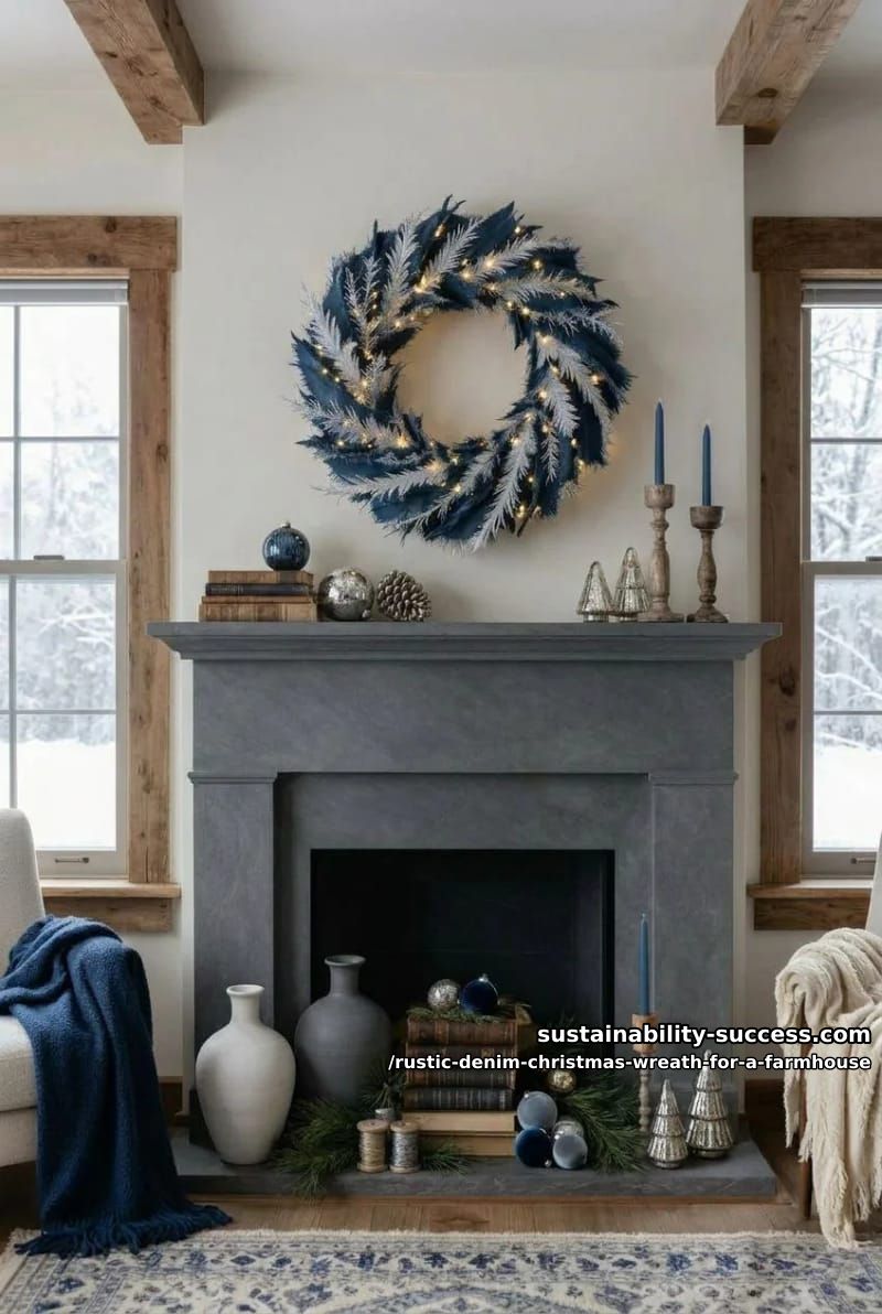 12 Rustic Denim Christmas Wreath Ideas for a Farmhouse Door 12 snow-dusted denim wreath 1