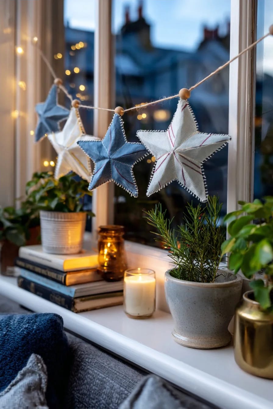10 DIY Denim Christmas Garland Ideas to Make From Old Jeans 10 stiffened denim star garland 1