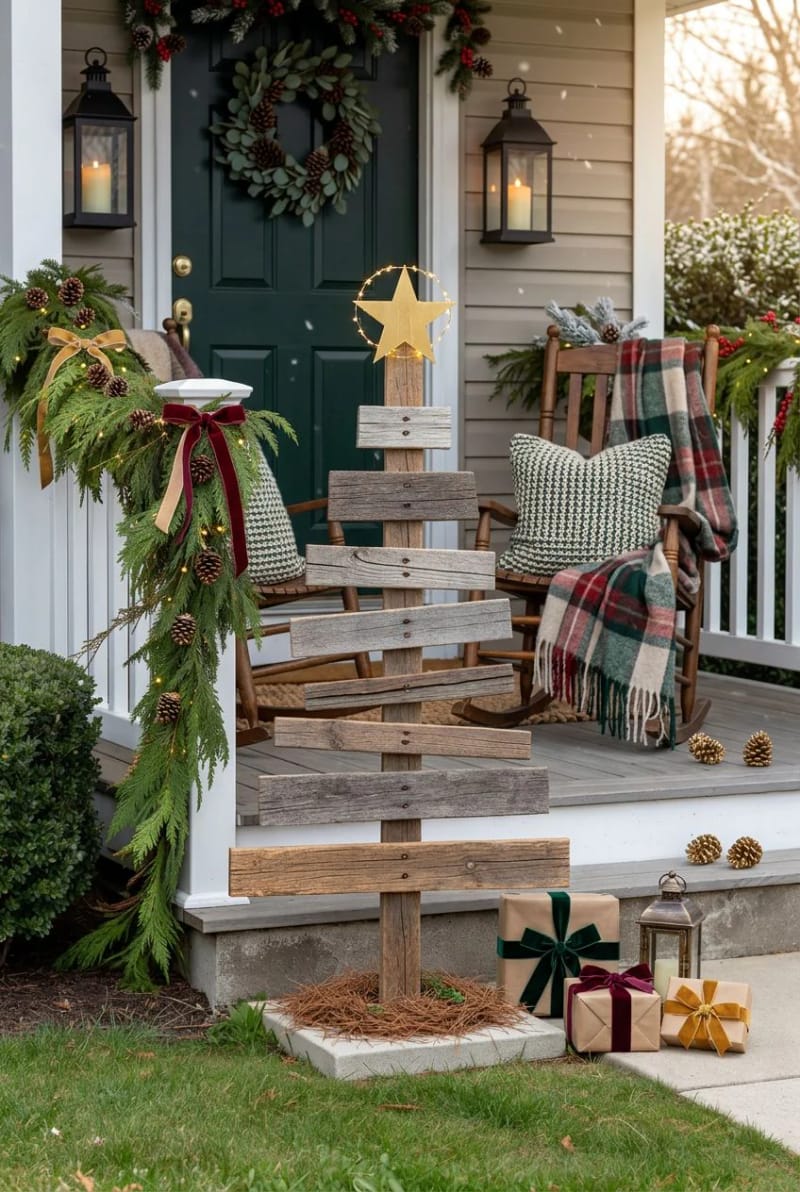 10 Outdoor Pallet Christmas Decorations for the Yard That Last the Whole Season 5 the classic stacked-slat pallet christmas tree 1