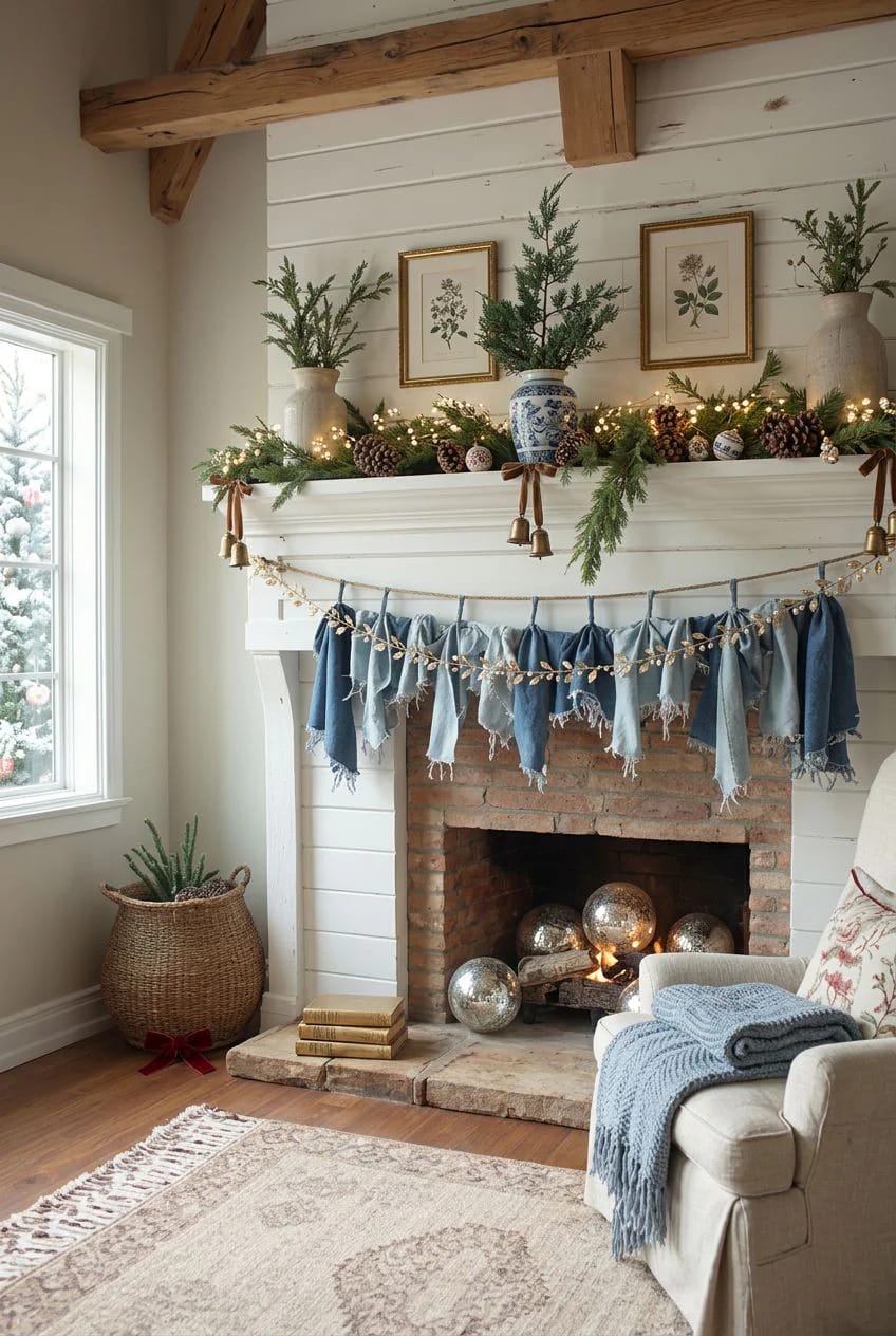 10 DIY Denim Christmas Garland Ideas to Make From Old Jeans 2 the frayed denim rag garland (start here) 1