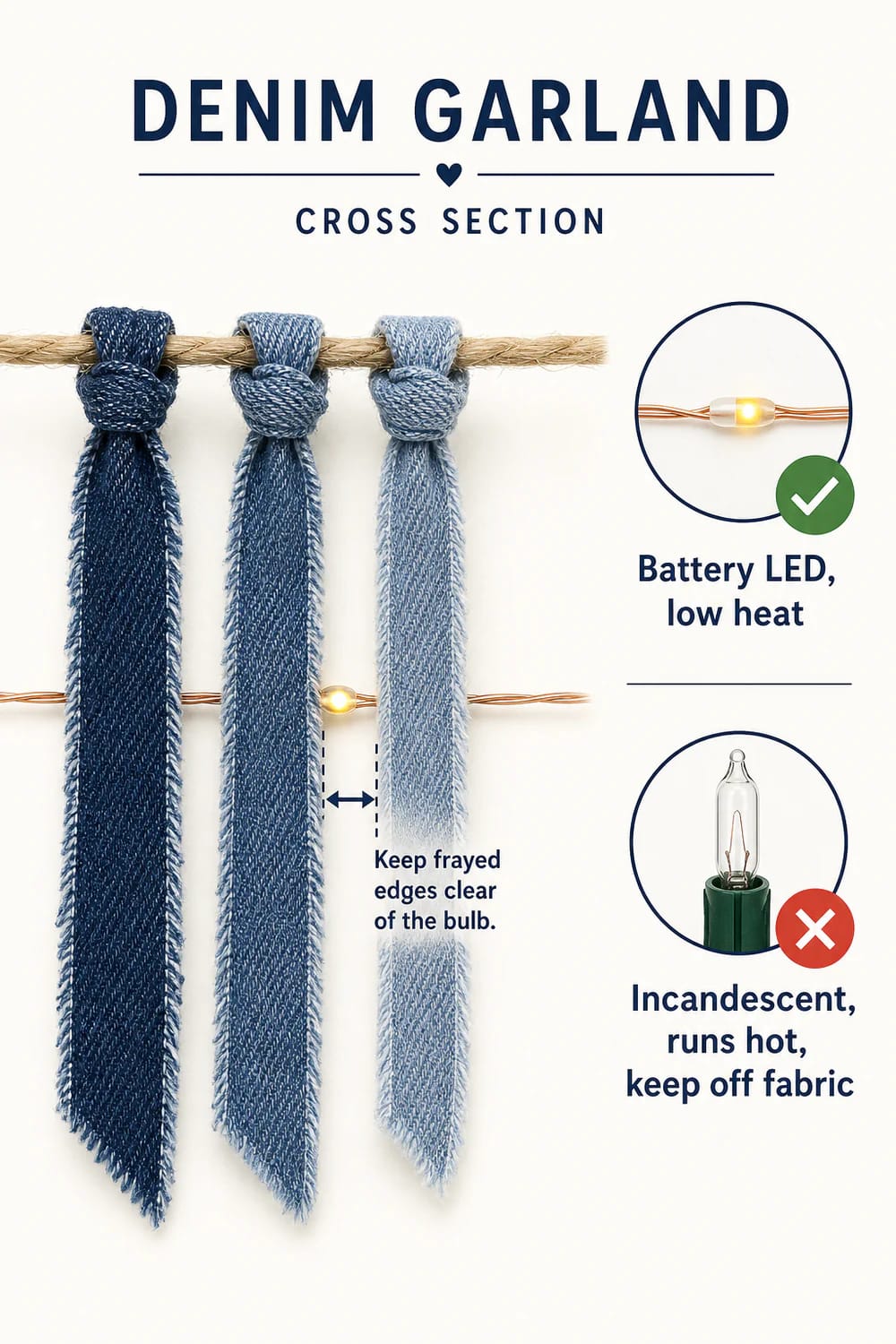 10 DIY Denim Christmas Garland Ideas to Make From Old Jeans 14 the lit denim garland (battery leds, not the old string) 1