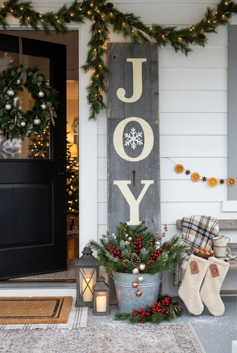 13 Reclaimed Pallet Christmas Signs for a Farmhouse (That Don't Look Store-Bought) 3 vertical joy porch leaner on reclaimed pallet boards 1