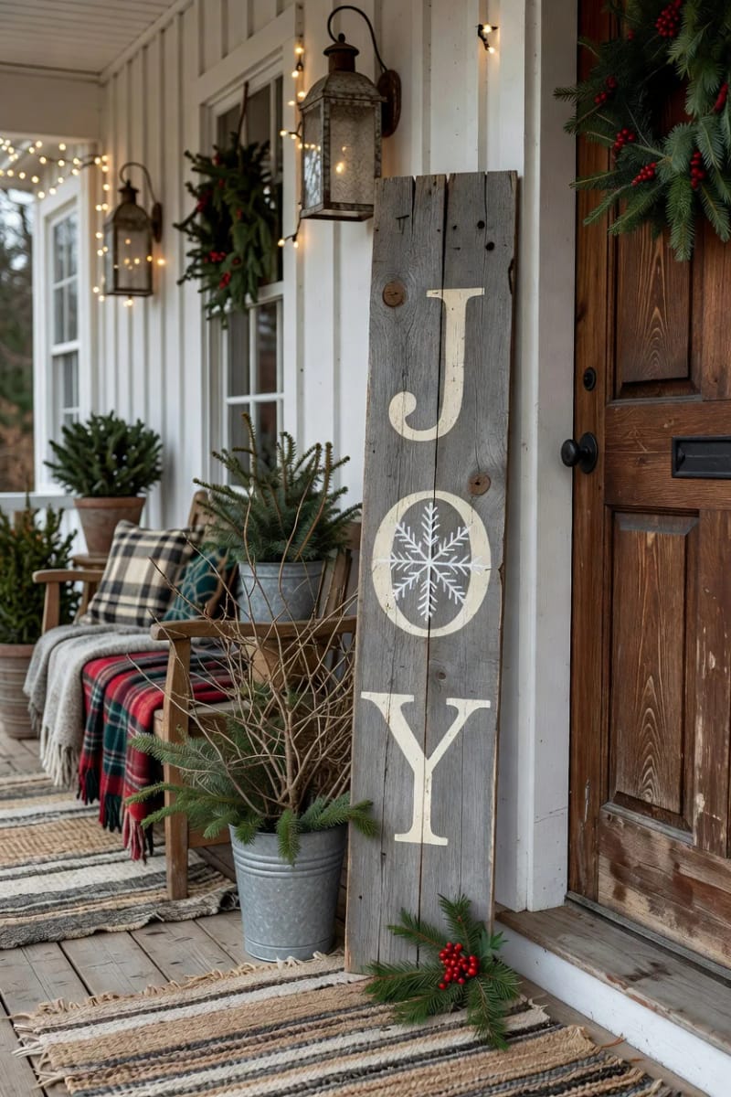 13 Reclaimed Pallet Christmas Signs for a Farmhouse (That Don't Look Store-Bought) 4 vertical joy porch leaner on reclaimed pallet boards 1