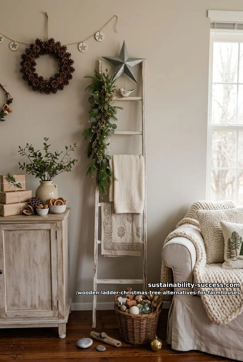 whitewashed leaning ladder with a single star topper 1