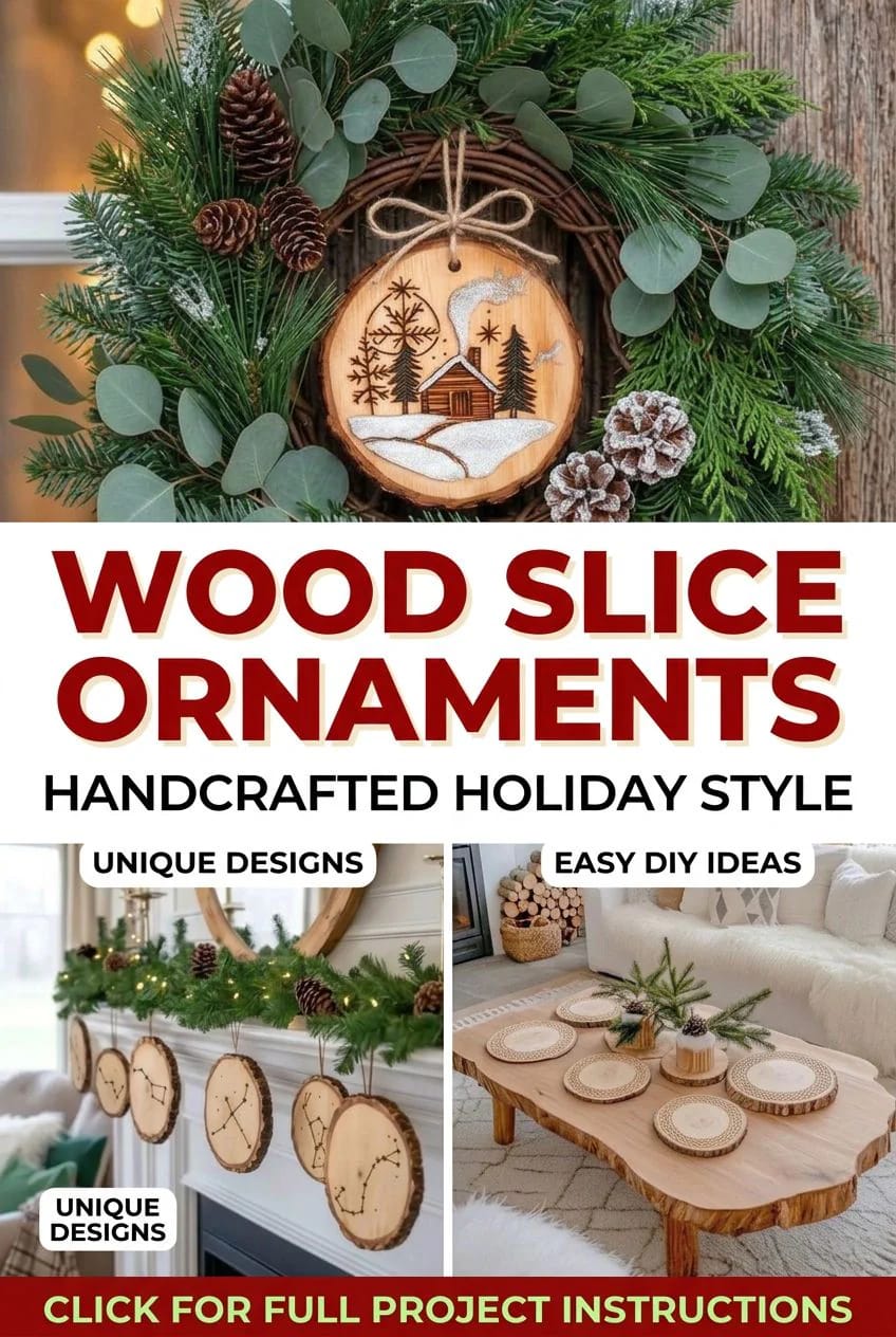wood slice christmas ornaments with wood burned designs 1