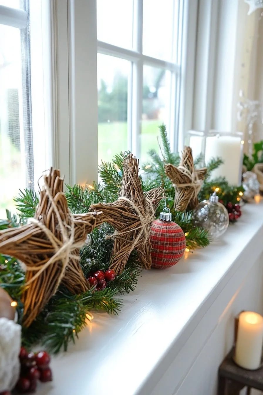 Foraged Twig Christmas Decorations From the Garden 11 woven twig stars, lashed rather than glued 1