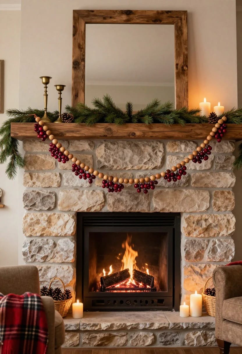 Dried Cranberry Garland for a Rustic Mantel: Ideas That Survive Past New Year 5 alternate cranberries with wooden beads so the strand stops sagging 1