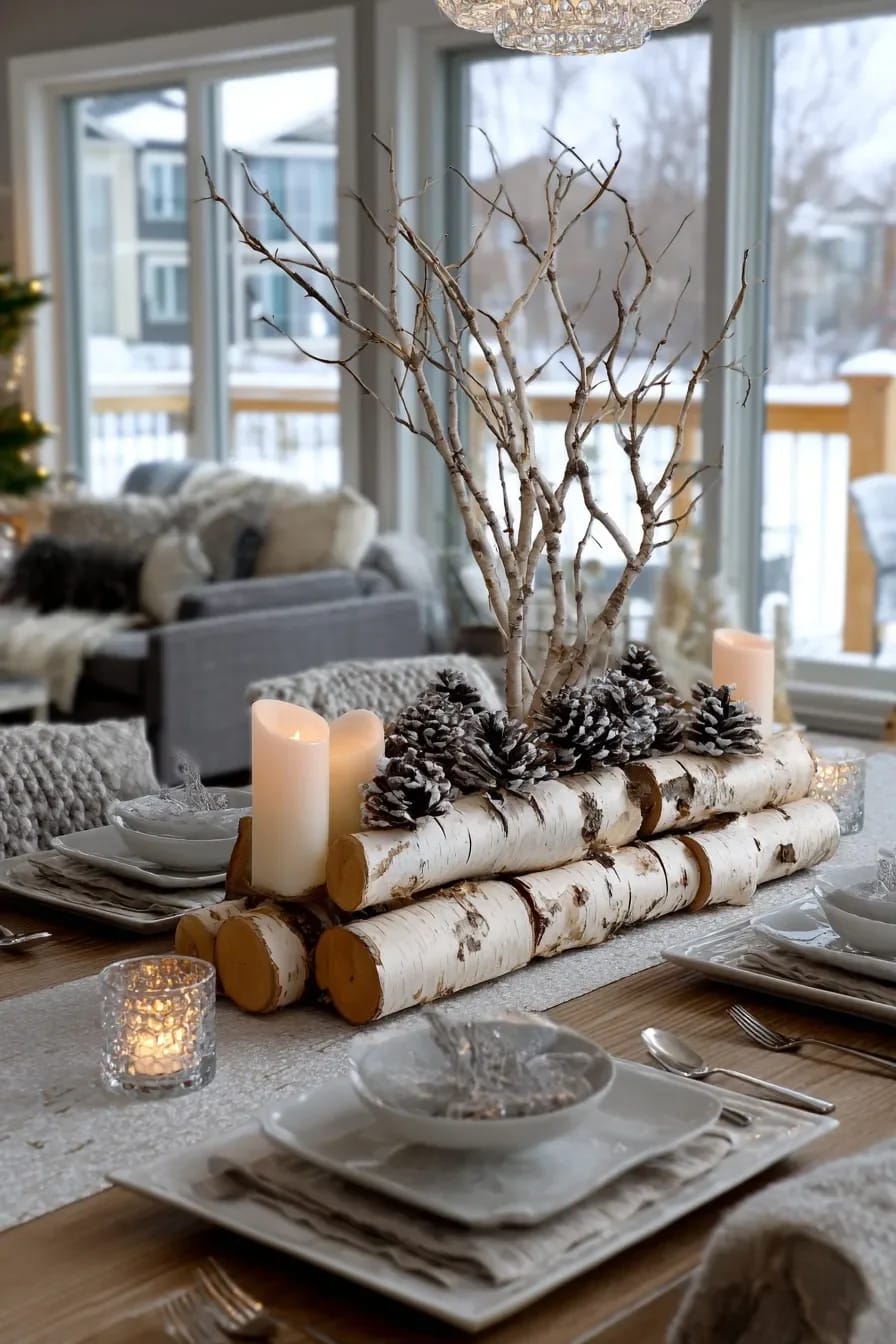 Bare Branch Winter Centerpiece Ideas for a January Table 11 birch logs give the branches a base that isn't a vase 1