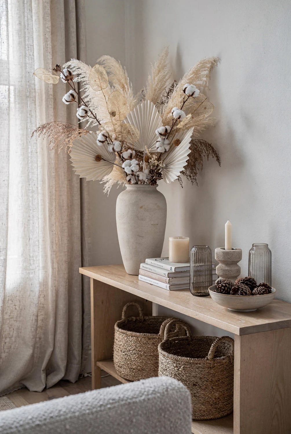 Dried Seedhead and Pampas Winter Arrangements That Don't Read as Leftover Fall 7 bleached pampas beats natural brown in a north-facing room 1