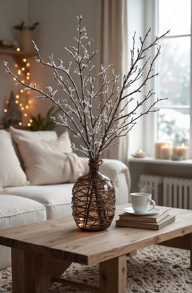 Bare Branch Winter Centerpiece Ideas for a January Table 22 clad a plain glass vase in twigs for a branch centerpiece that costs nothing 1