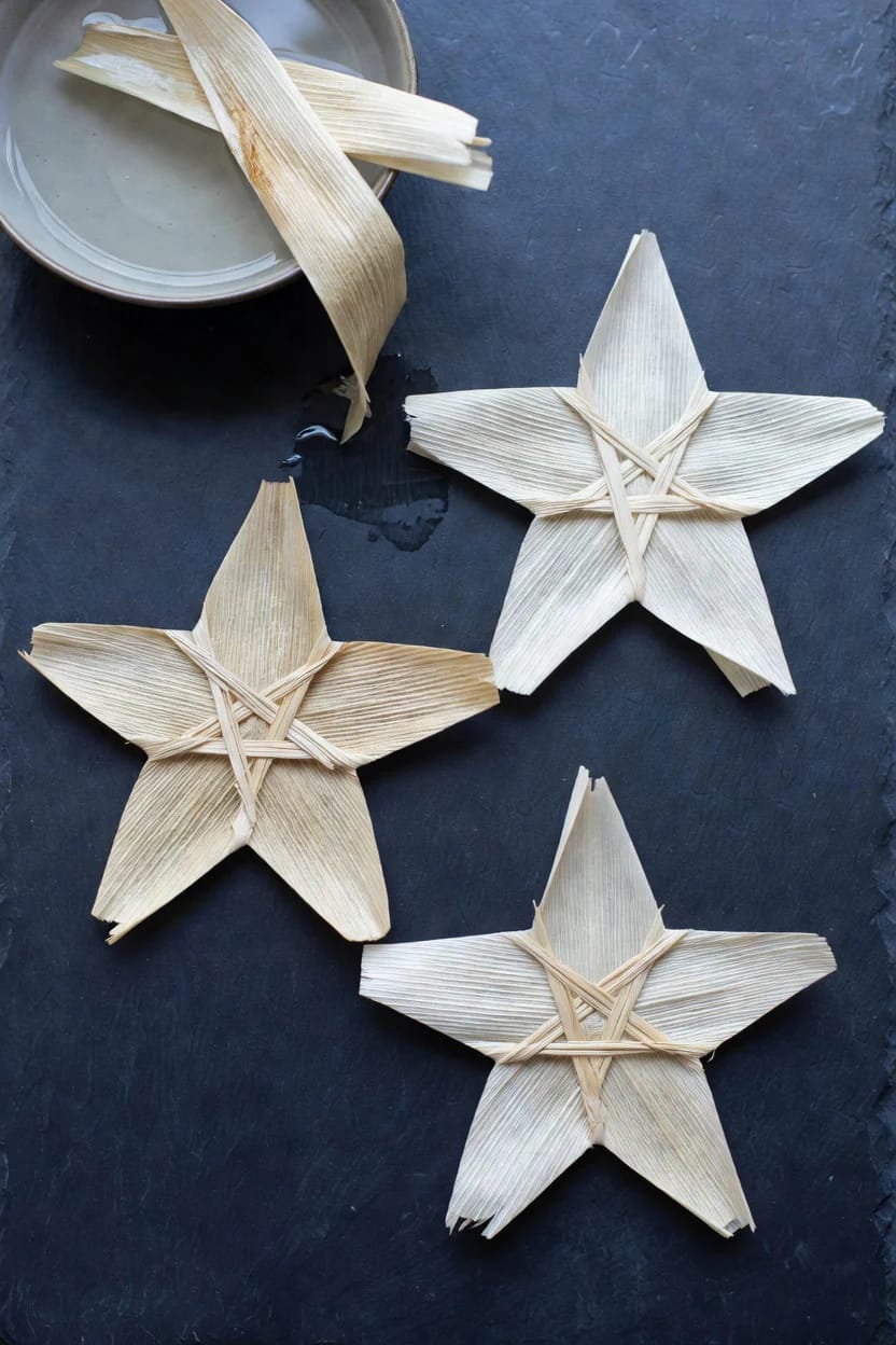 Biodegradable Christmas Tree Decorations That Actually Compost 14 corn husk stars and figures cost about four dollars a tree 1