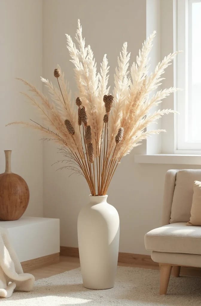 Dried Seedhead and Pampas Winter Arrangements That Don't Read as Leftover Fall 5 cut the pampas down before it goes in the floor vase 1