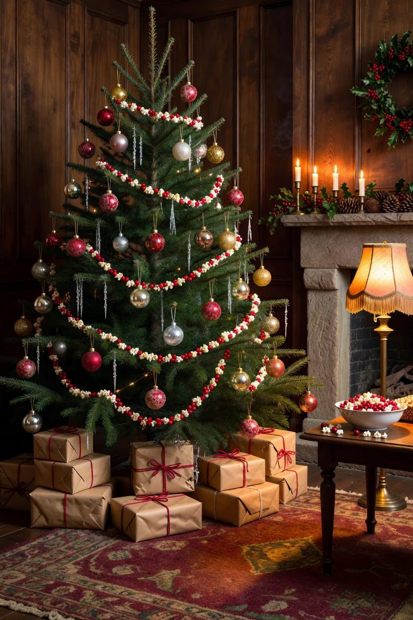How to Make a Cranberry and Popcorn Garland for a Vintage Christmas Tree 8 drape it loose, then let it feed the birds 1