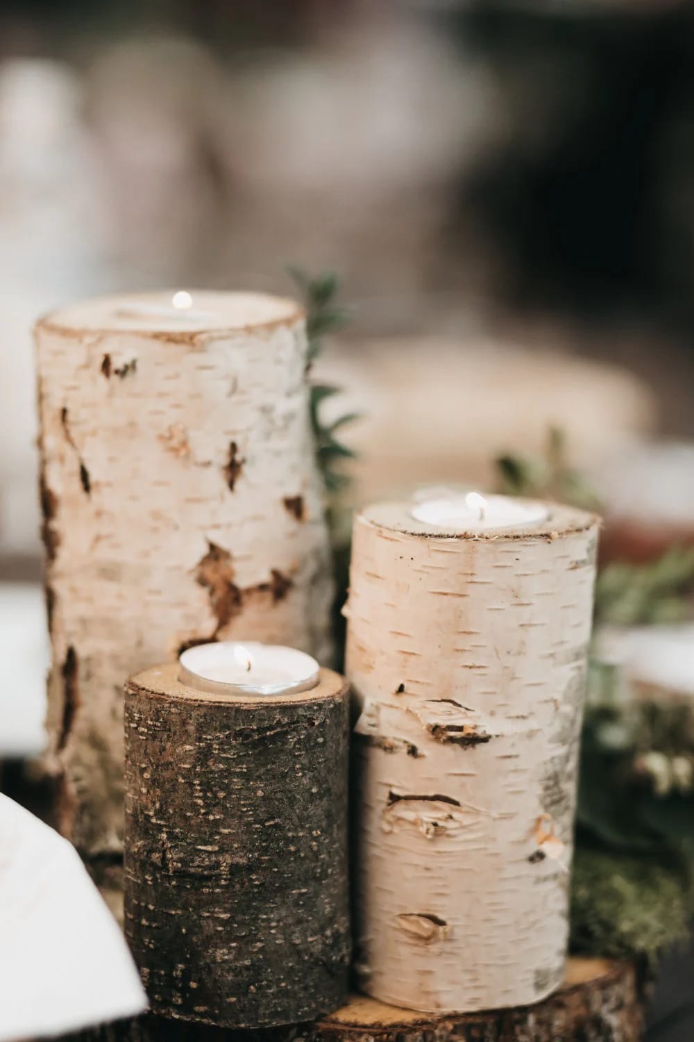 Log Round Christmas Decorations for a Rustic Mantel Without Crowding the Shelf 5 drill birch rounds for tealights and keep the flame above the wood 1
