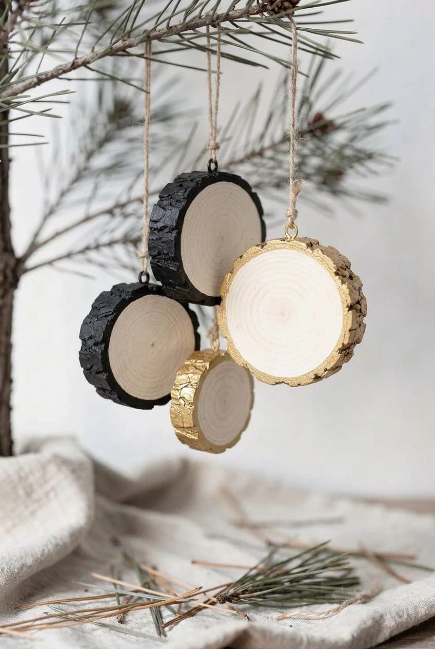 13 Painted Wood Slice Ornaments for a Minimalist Tree 22 edge-painted slices with a bare face 1