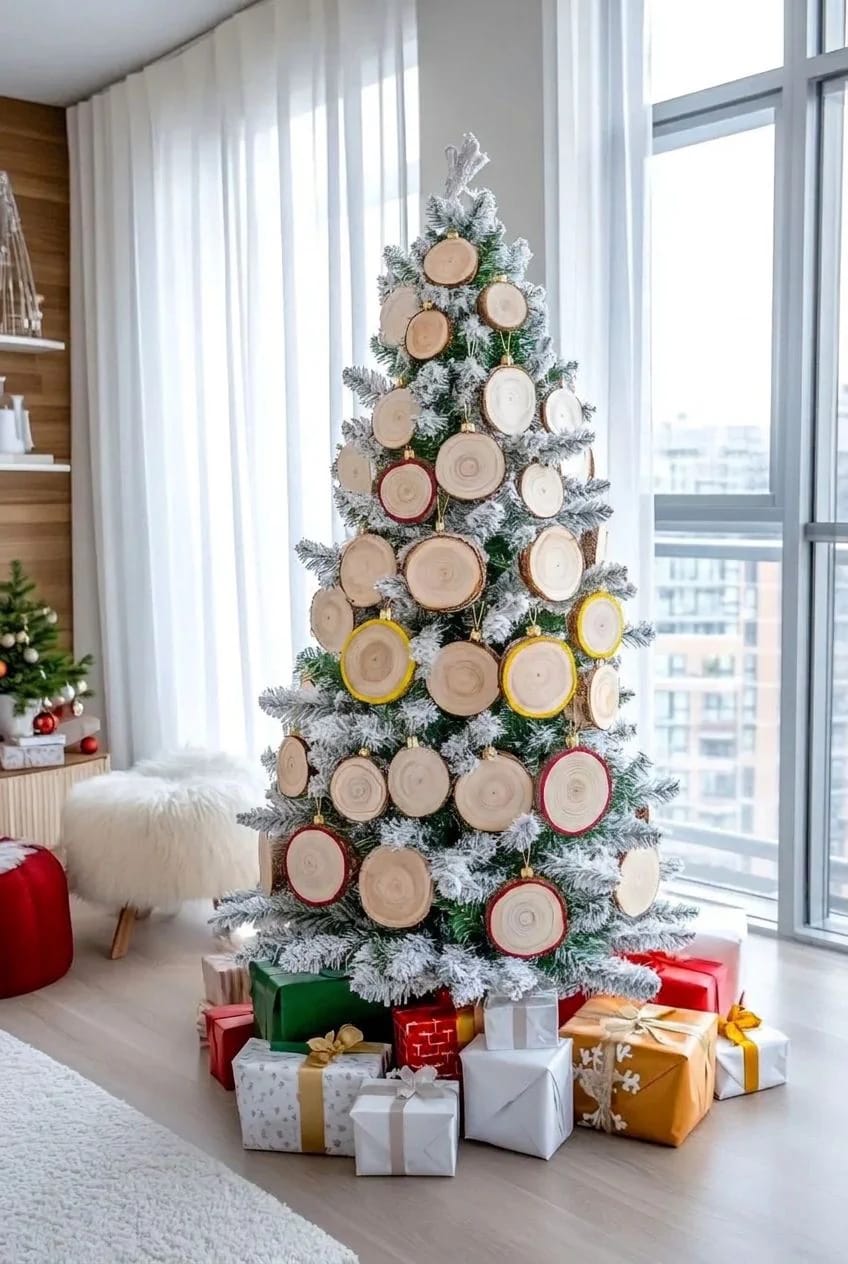 13 Painted Wood Slice Ornaments for a Minimalist Tree 23 edge-painted slices with a bare face 1