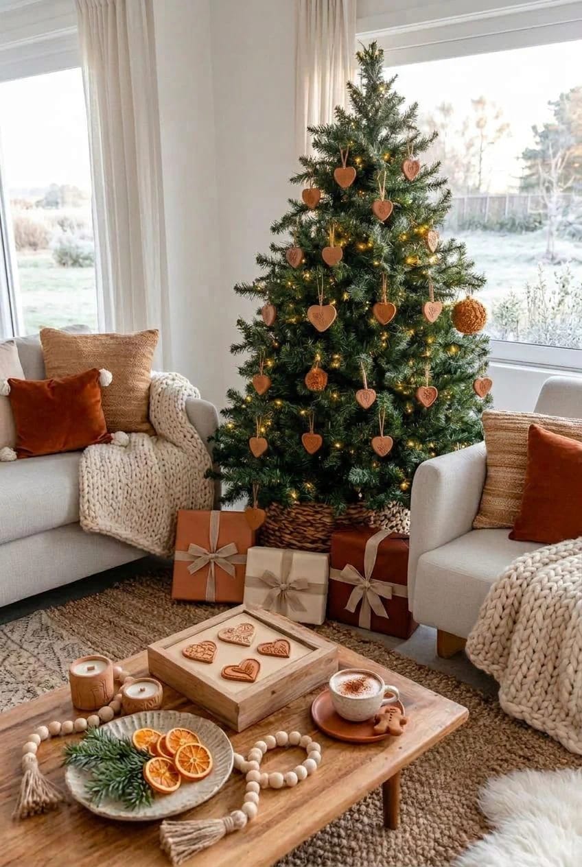 Terracotta Clay Christmas Ornaments for an Earthy Tree 18 embossed hearts with the year stamped on the back 1