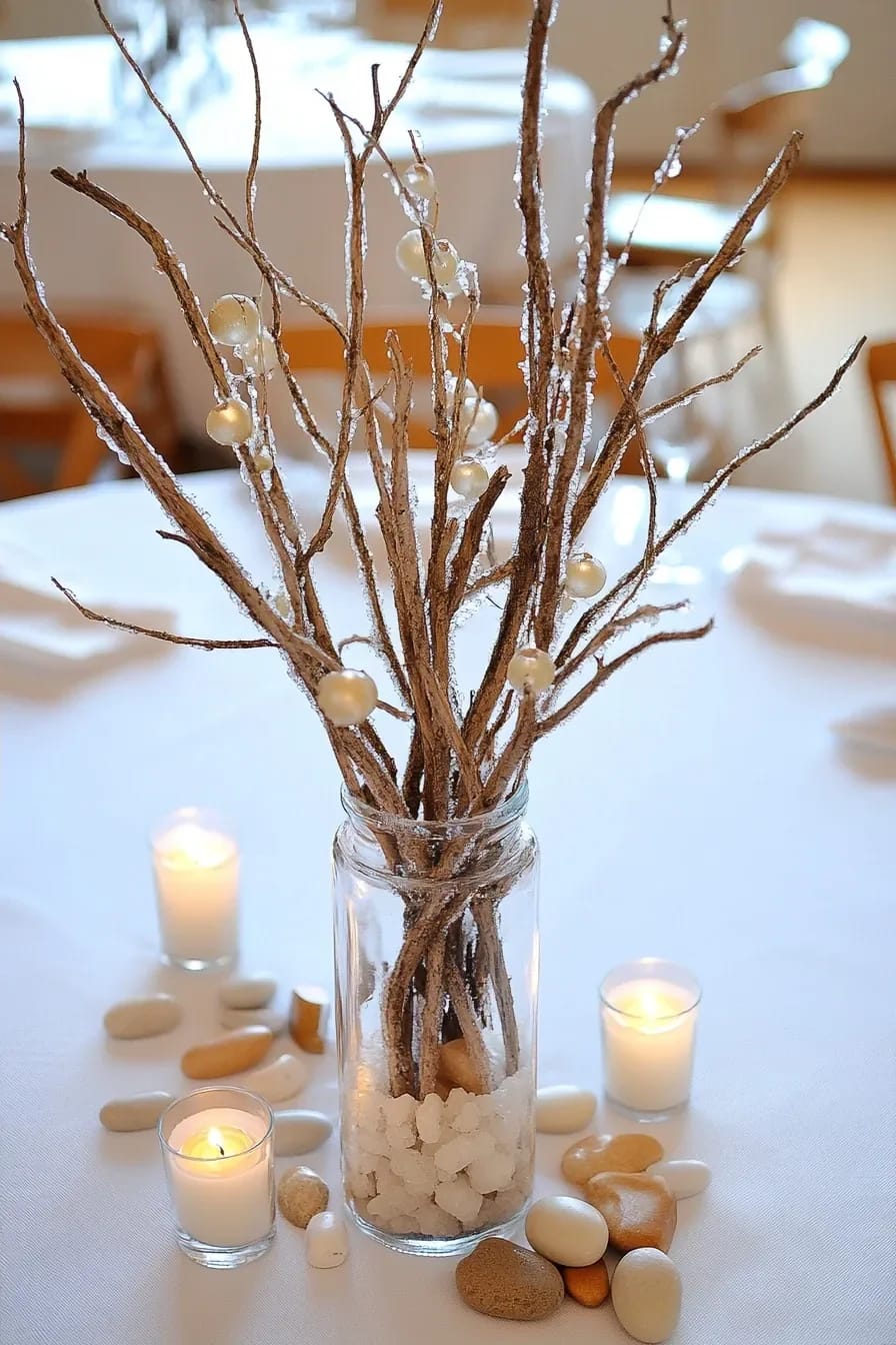 Bare Branch Winter Centerpiece Ideas for a January Table 20 grow salt crystals on the twigs instead of reaching for glitter 1