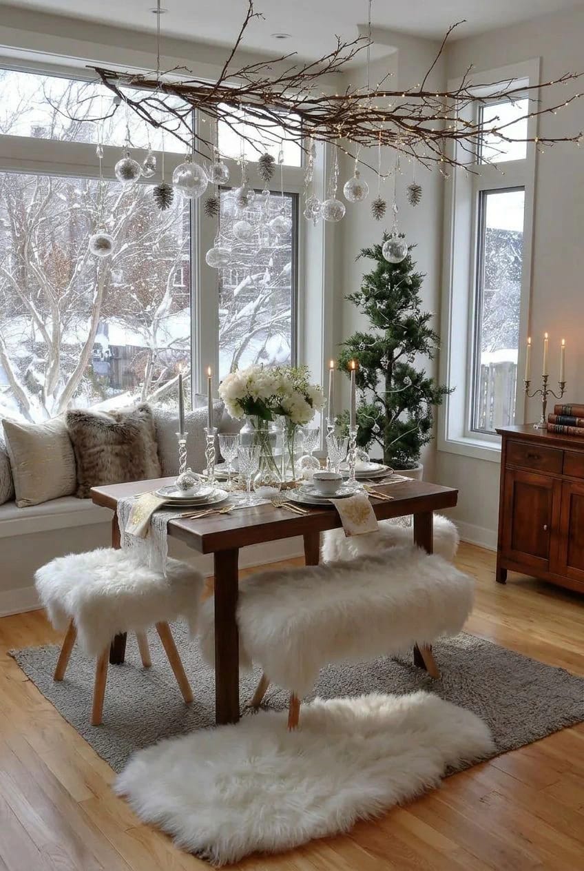 Bare Branch Winter Centerpiece Ideas for a January Table 17 hang the branch above the table when the table is too small to hold one 1