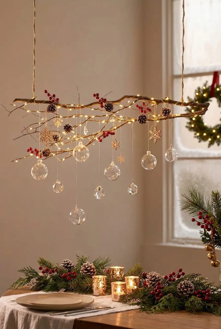 Bare Branch Winter Centerpiece Ideas for a January Table 18 hang the branch above the table when the table is too small to hold one 1