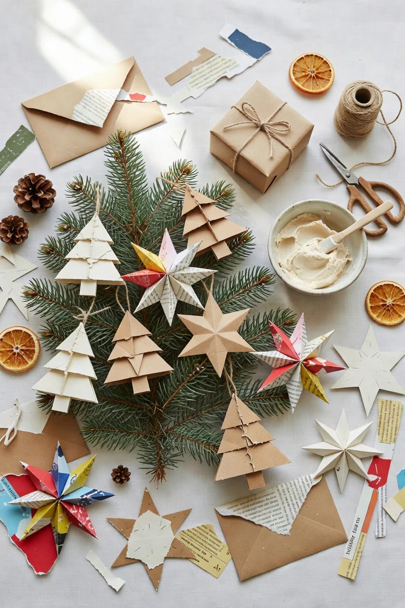 Biodegradable Christmas Tree Decorations That Actually Compost 19 kraft paper and junk mail stars, held together with flour paste 1